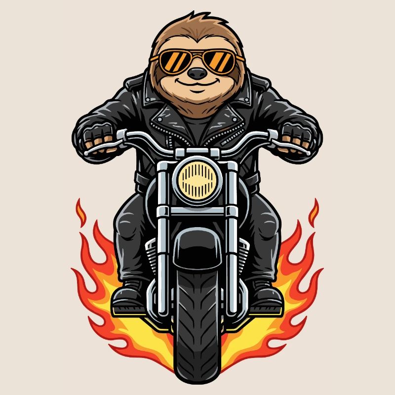 Cool Biker Sloth Motorcycle Flames