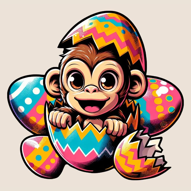 Easter Monkey Hatches Easter Egg Design