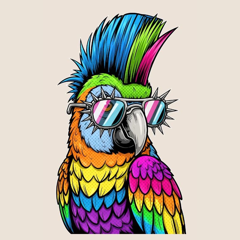 Farbenfroher Disco-Parrot mit Sonnenbrille