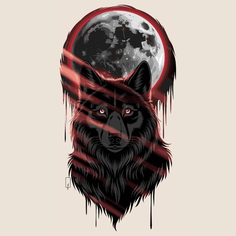 Wolf at the Full Moon with Red Claw Marks