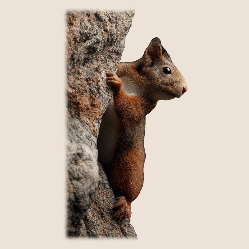 Curious squirrel on the tree trunk