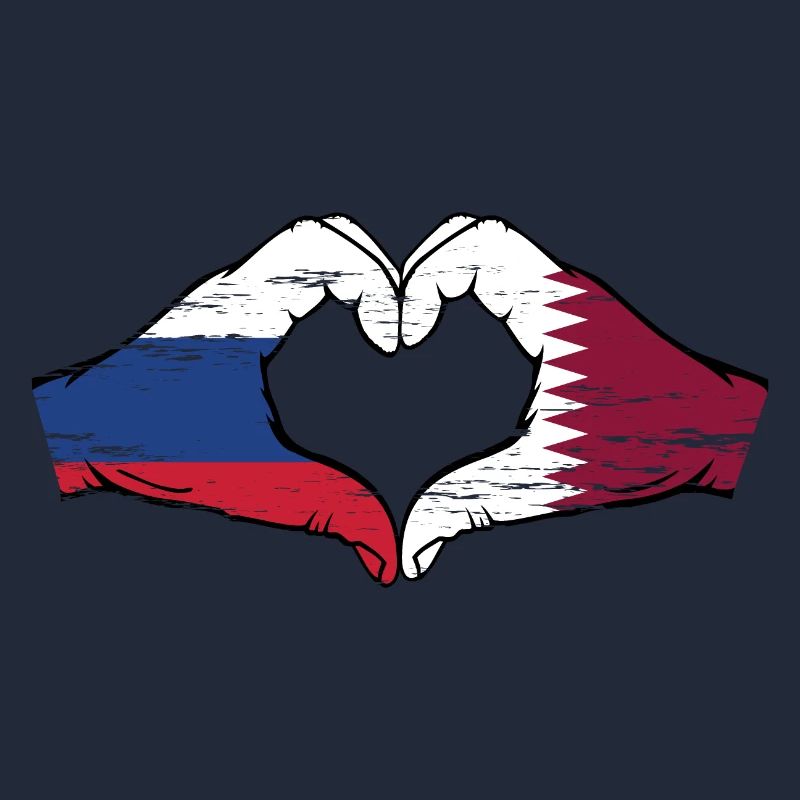 Drapeau de la Russie Qatar mains forme de coeur utilisé