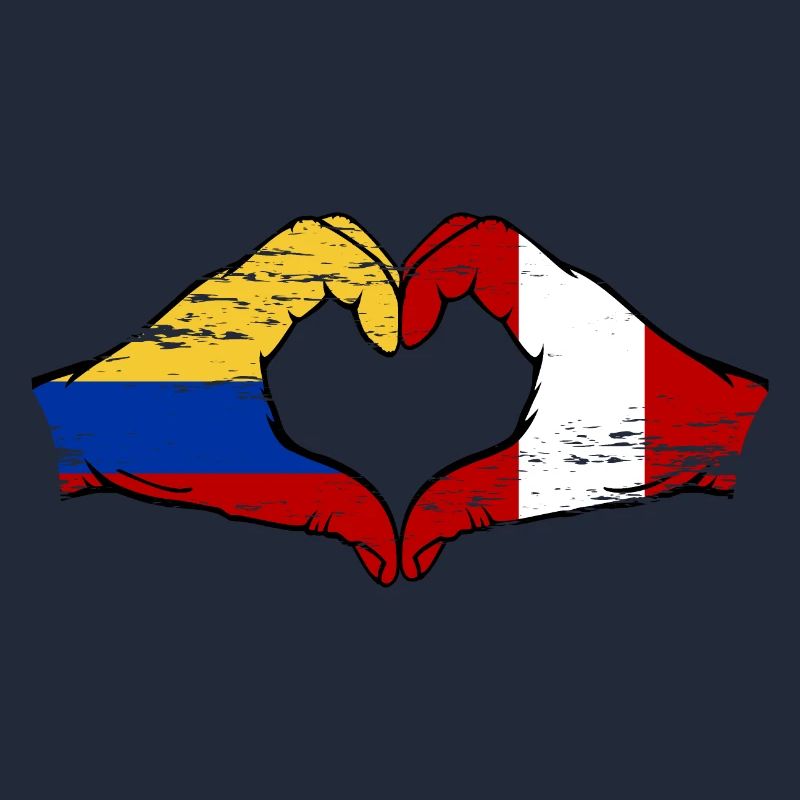 Colombie Pérou drapeau mains forme de coeur utilisé