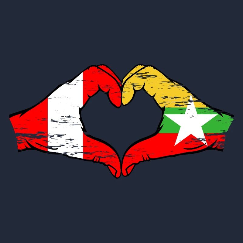 Pérou Myanmar drapeau mains forme de coeur utilisé
