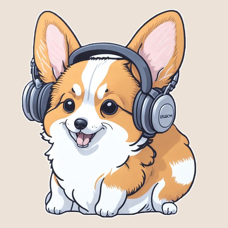 Corgi mit Kopfhörer