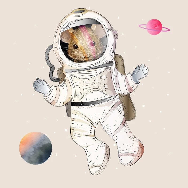 Astronauts mouse in space with planets