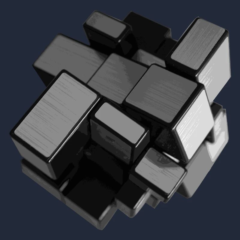 Silver-grey unstructured cube in perspective
