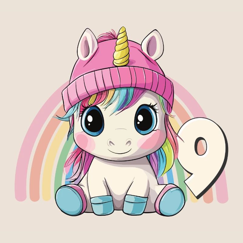 9. Geburtstag Einhorn Regenbogen Süß Niedlich