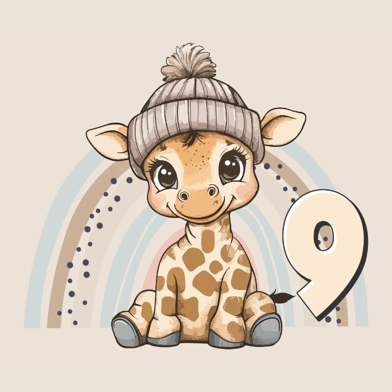 9. Geburtstag Giraffe Regenbogen Süß Niedlich