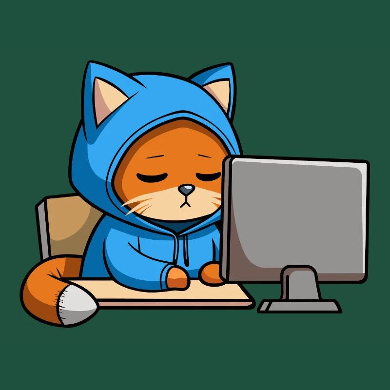 Un chat hacker mignon dort dans un sweat à capuche devant le PC
