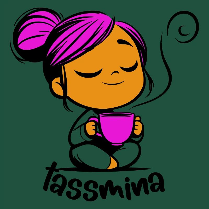 Tassmina enspannt mit einer Tasse Tee oder Kaffee