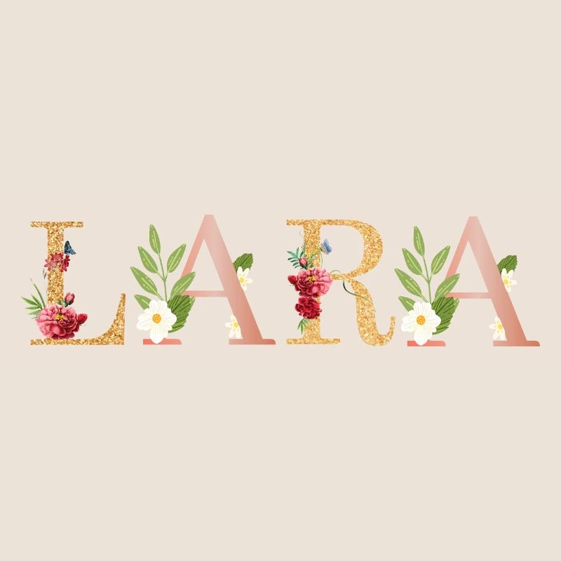 Art du nom LARA avec des fleurs brodées