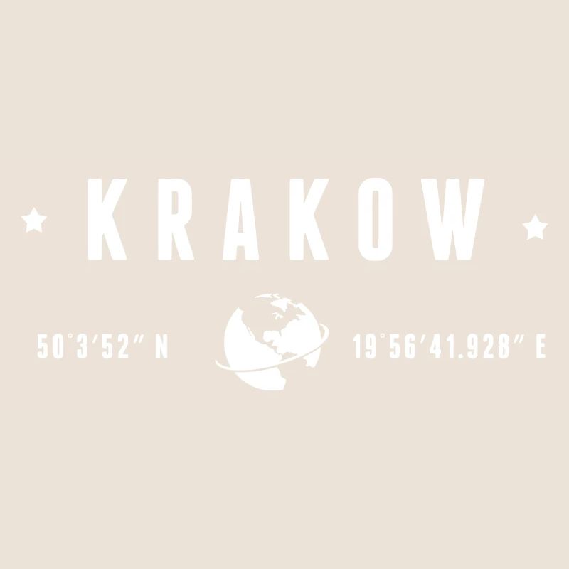 Krakow GPS Coordinates Globe Typography White