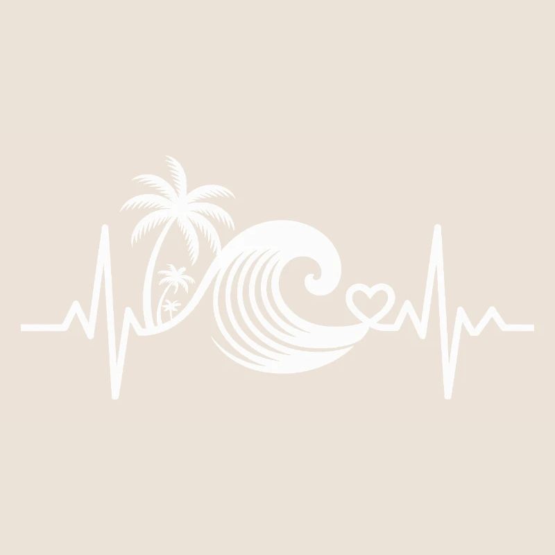 Heartbeat with palm trees and wave