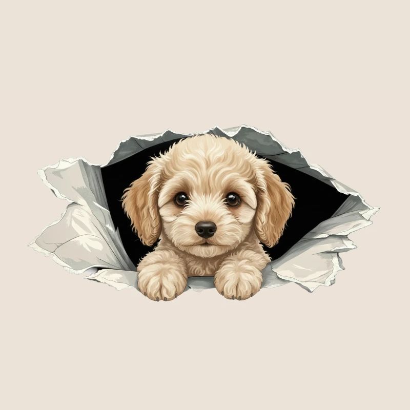 Cute Peeking Cockapoo Goldendoodle Ripped Paper
