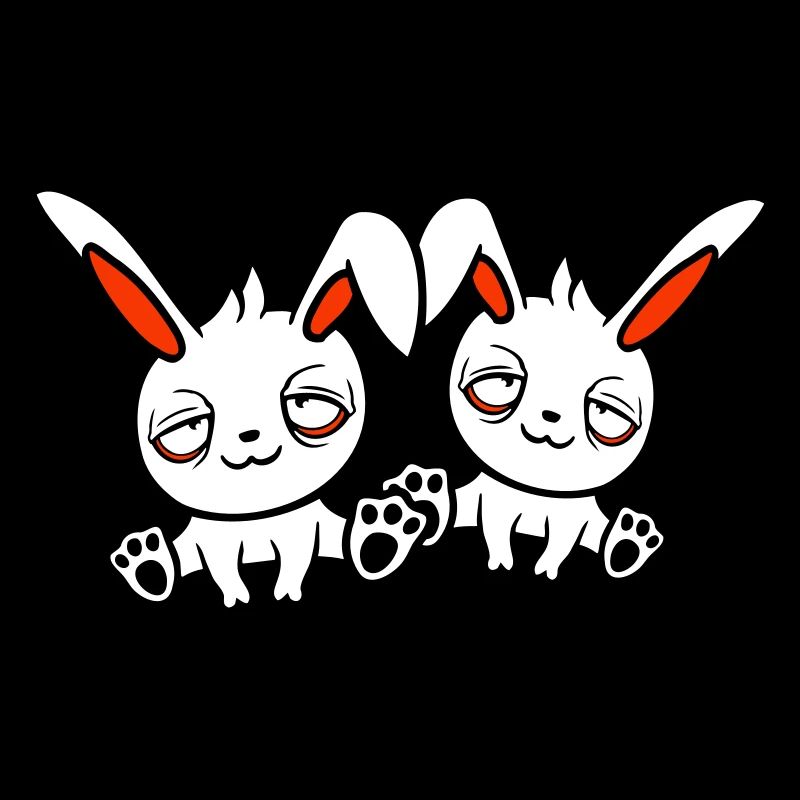 2 bunnies tired confused relaxed red dark circles