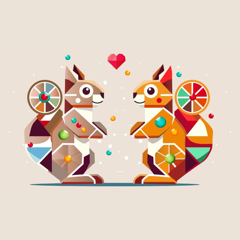 zwei Eichhörnchen mit Herz-farbenfroher Hingucker