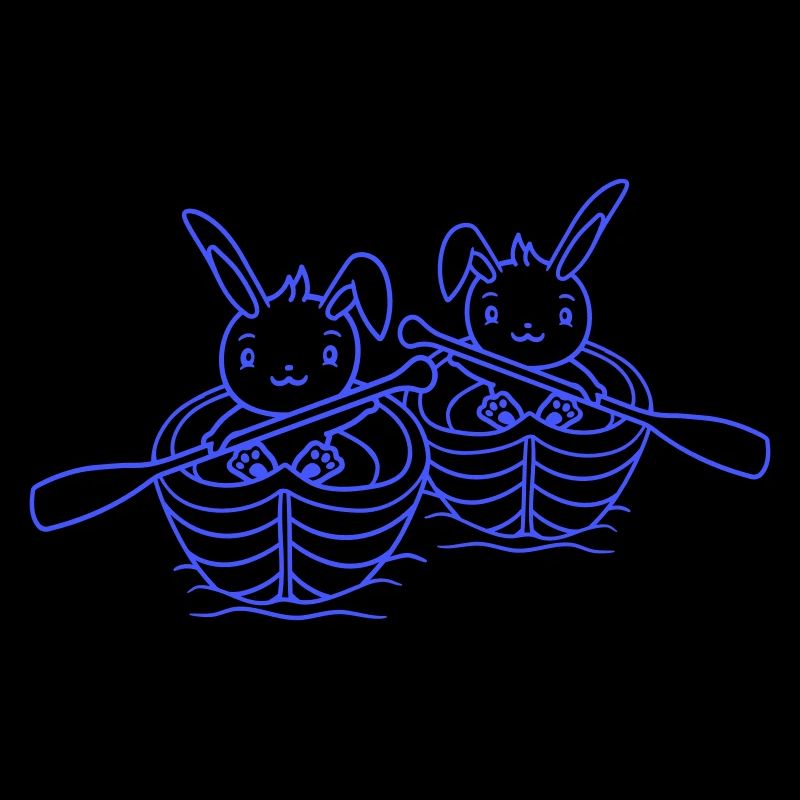 Deux mignons lapins lapin pagayer ramer bateau à rames