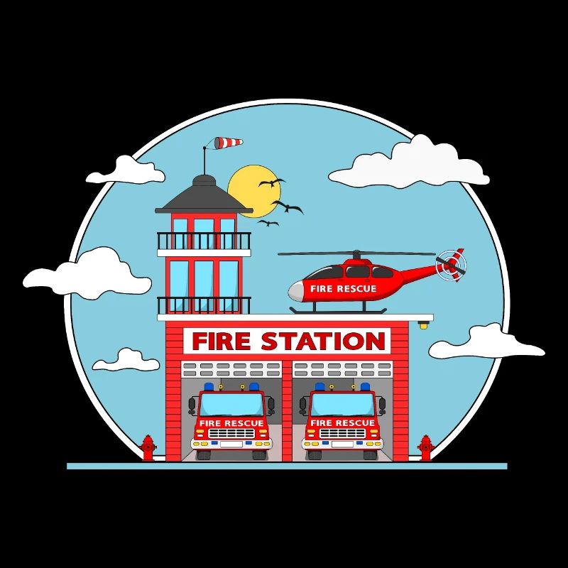 Fire Station with Helicopter and Fire Engine