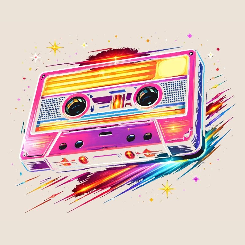 Retro Cassette Neon 80s Style