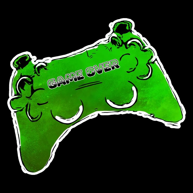 gruener Comic Controller mit Text GAME OVER