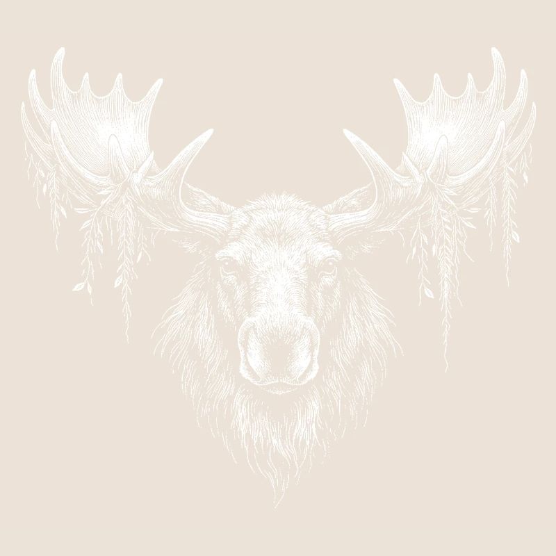 Elk head with moss branches
