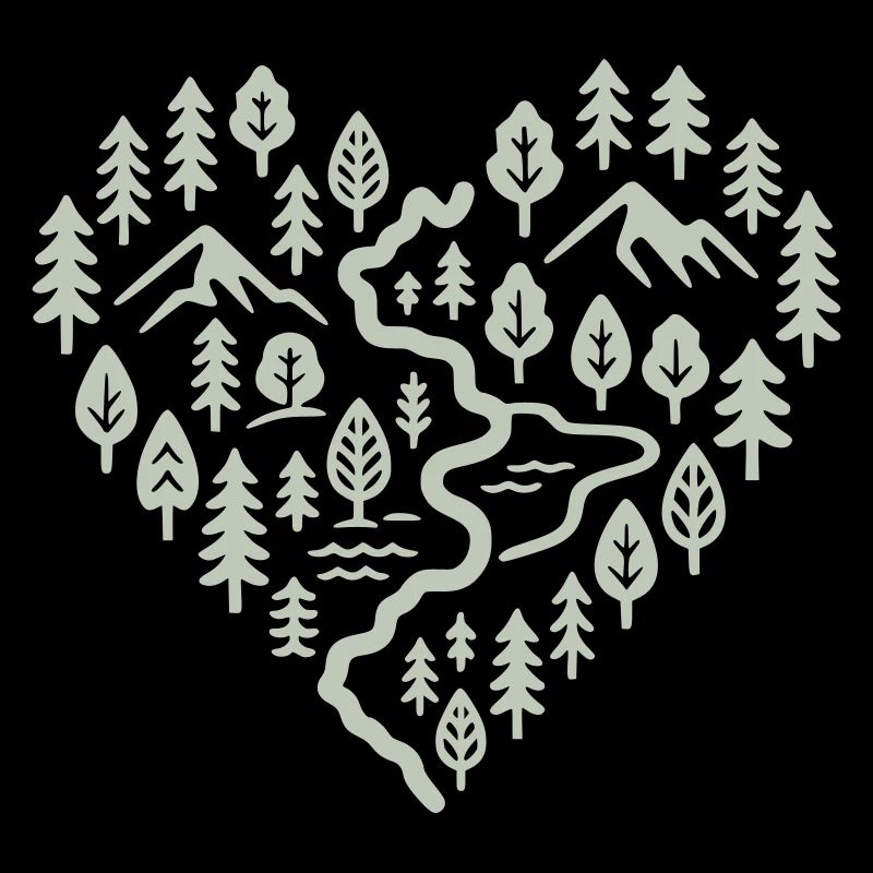 Heart with mountain and forest landscape