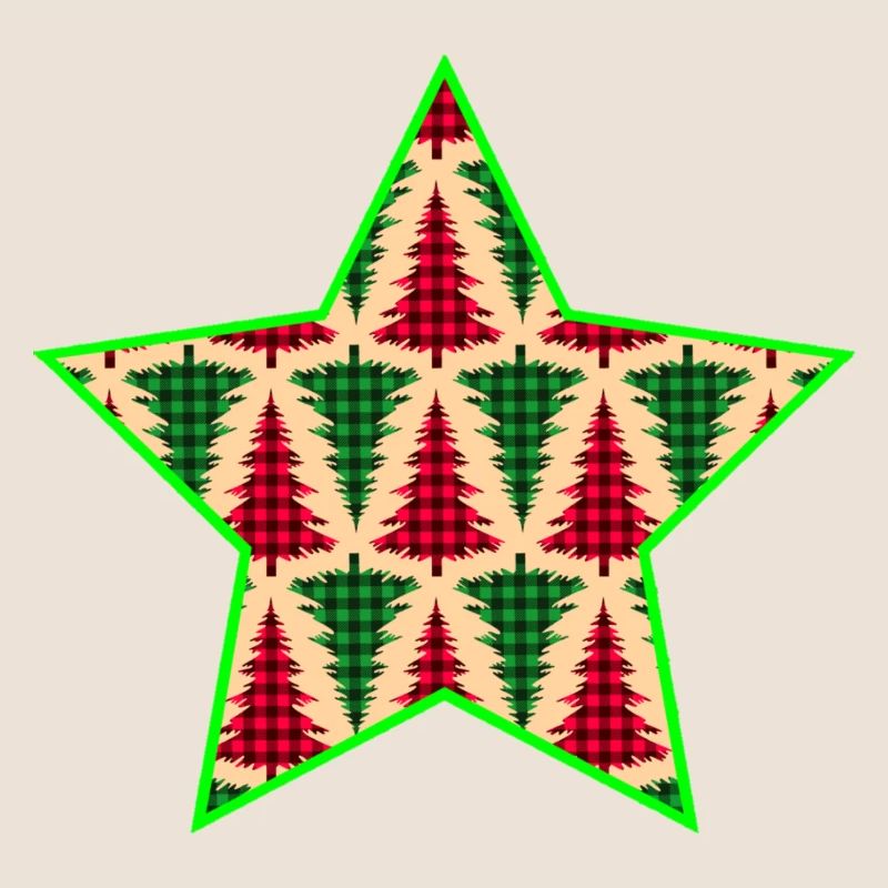 Plaid Tree Star with Neon Outline