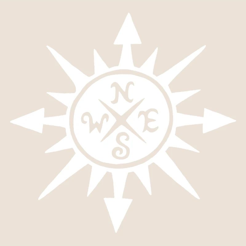 White sun and compass