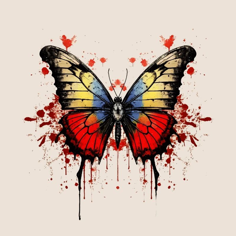 Farbenfroher Schmetterling mit Blut-Splatter-Desig