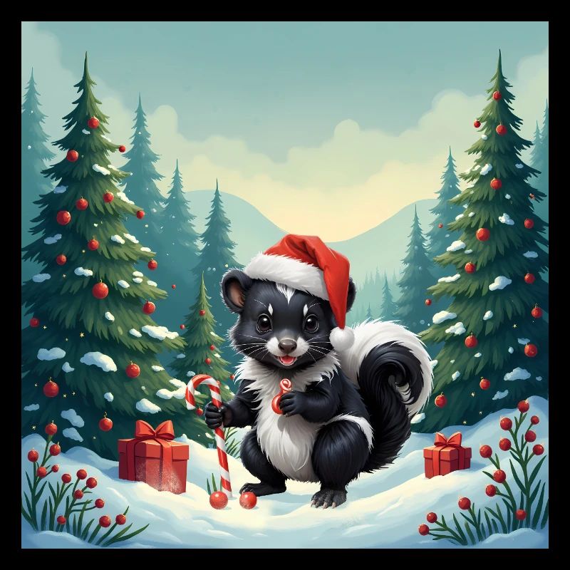 Moufette de Noël dans la forêt enneigée