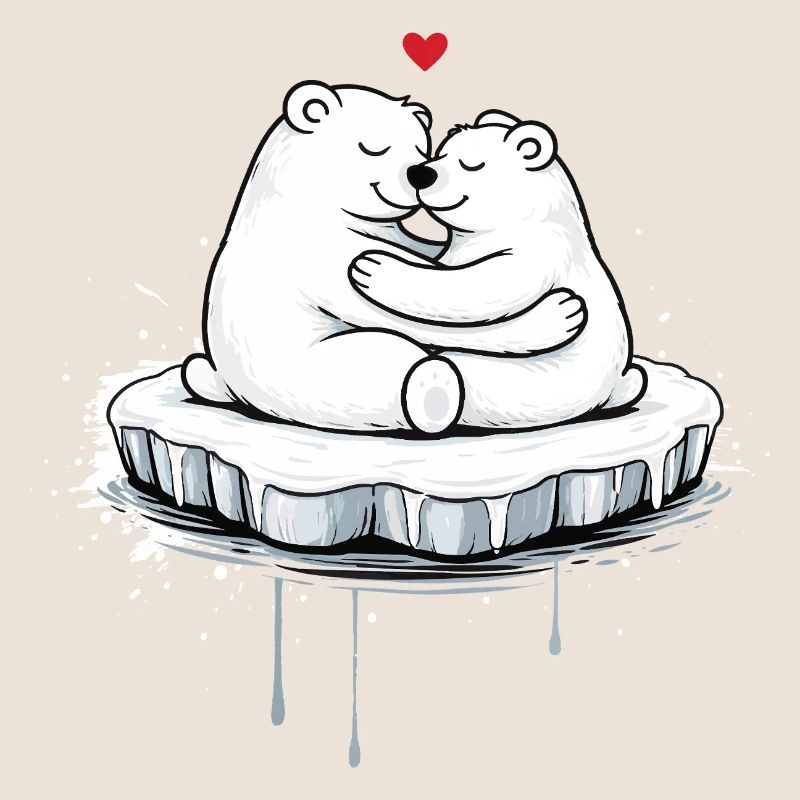 Zwei kuschelnde Eisbären auf Eisscholle 