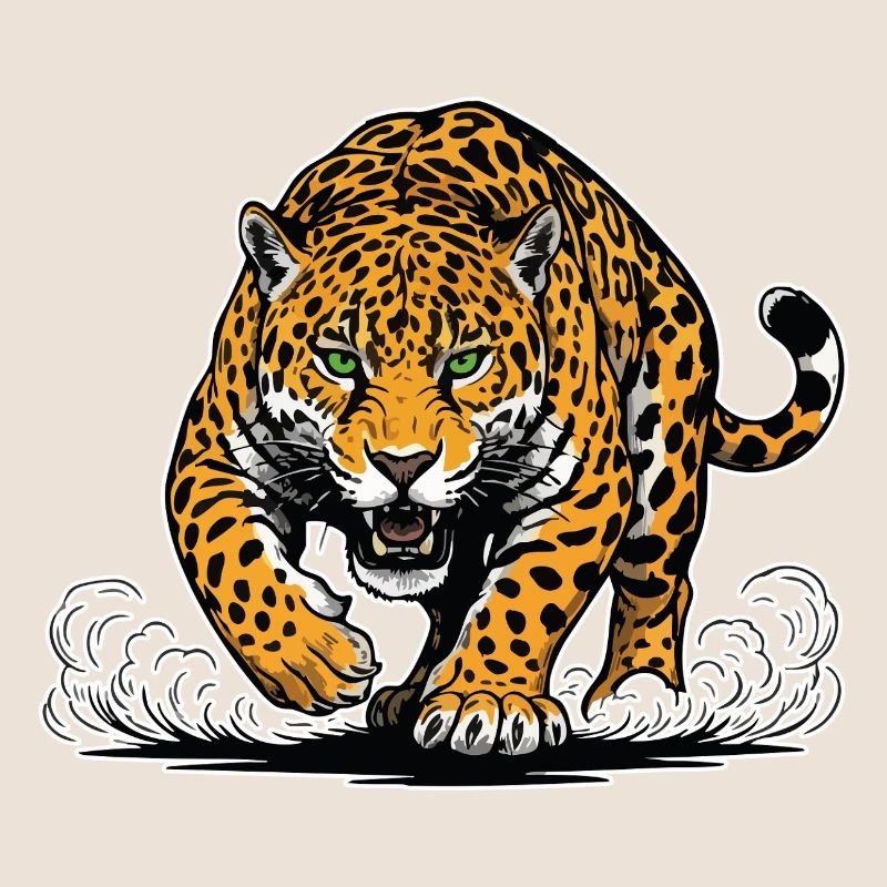 Jaguar-Leopard greift Wassermaskottchen Räuber an