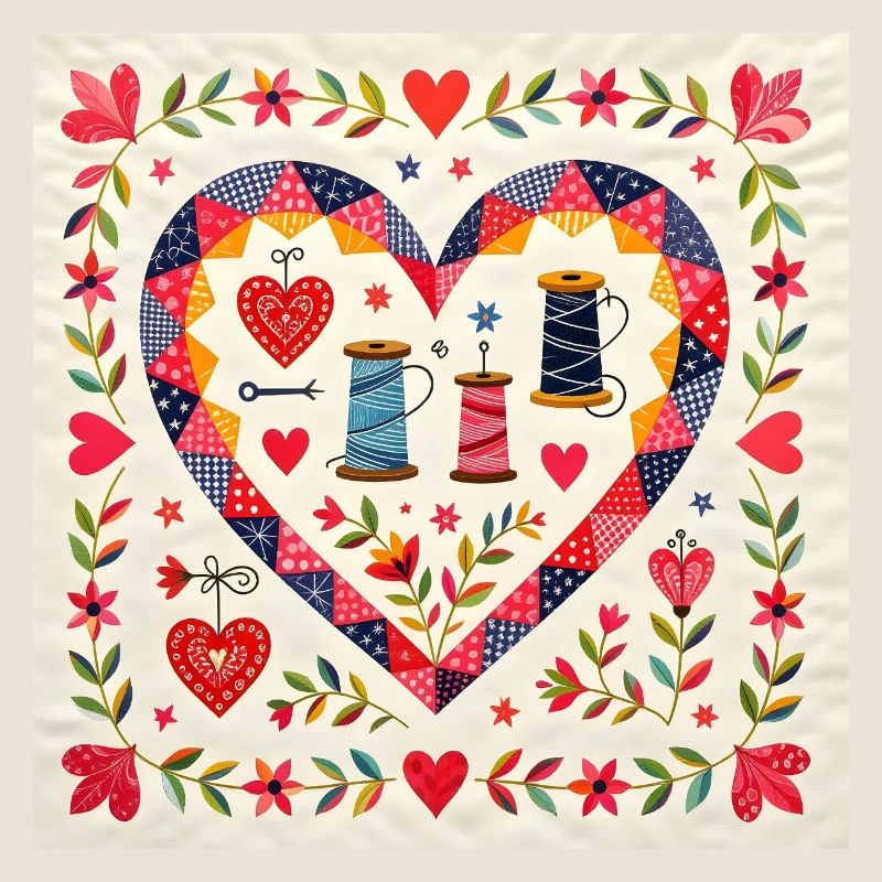 Patchwork Heart with Yarns