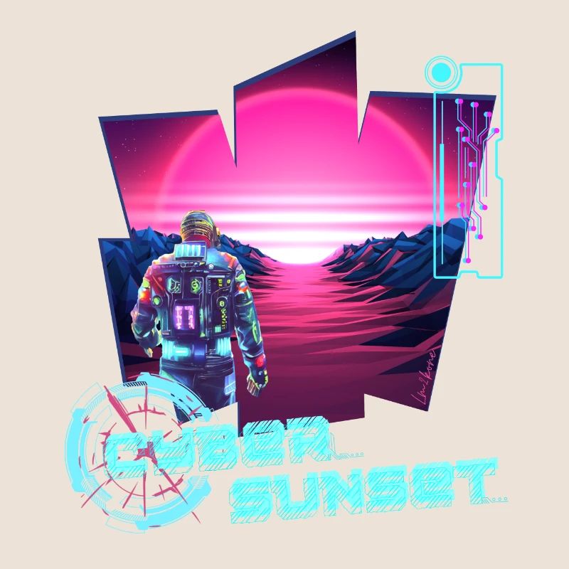 Astronaut Cyber Sunset gradient pink - Futuristic