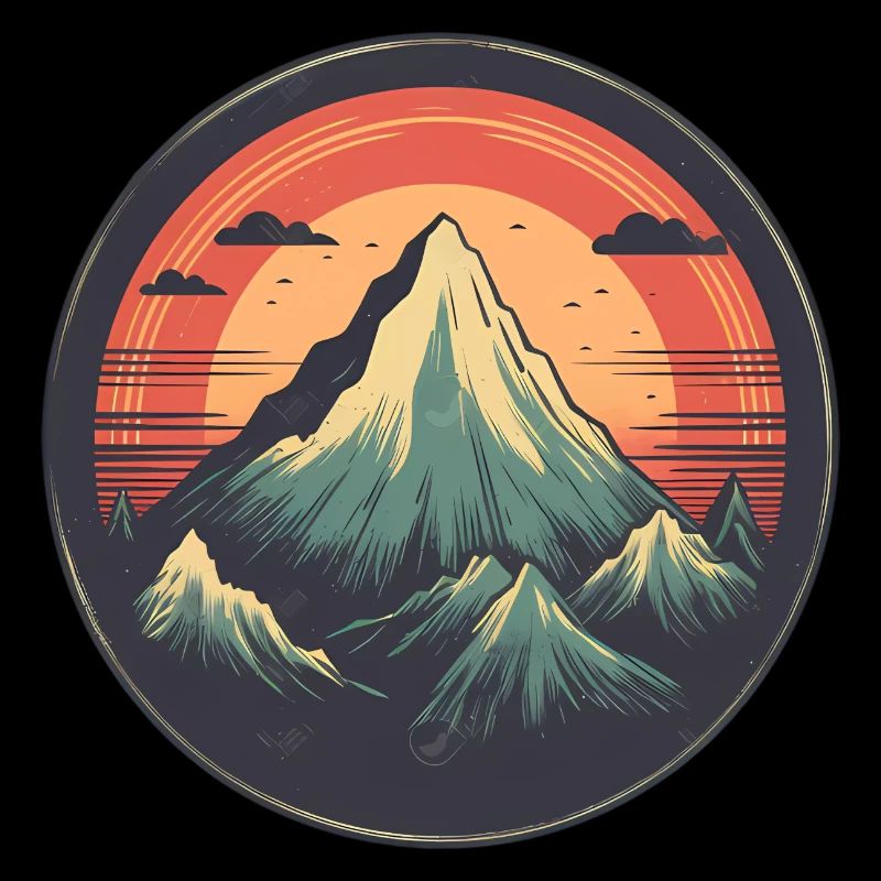 Stylized mountain panorama with sunset