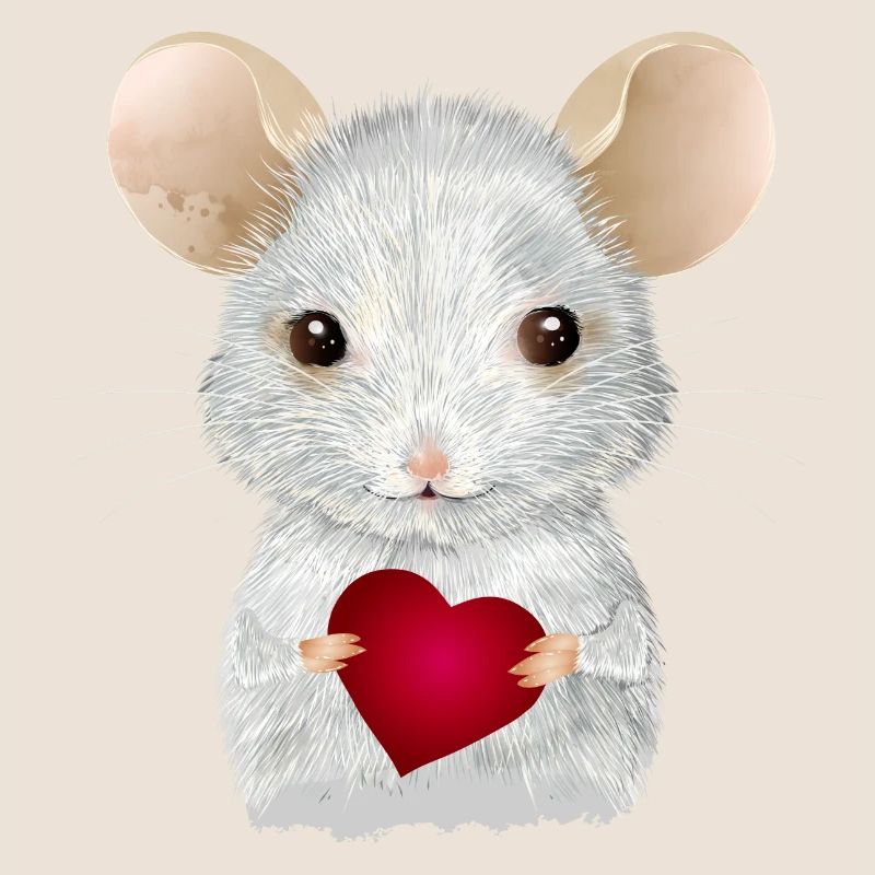 cute white mouse with heart for valentine's day