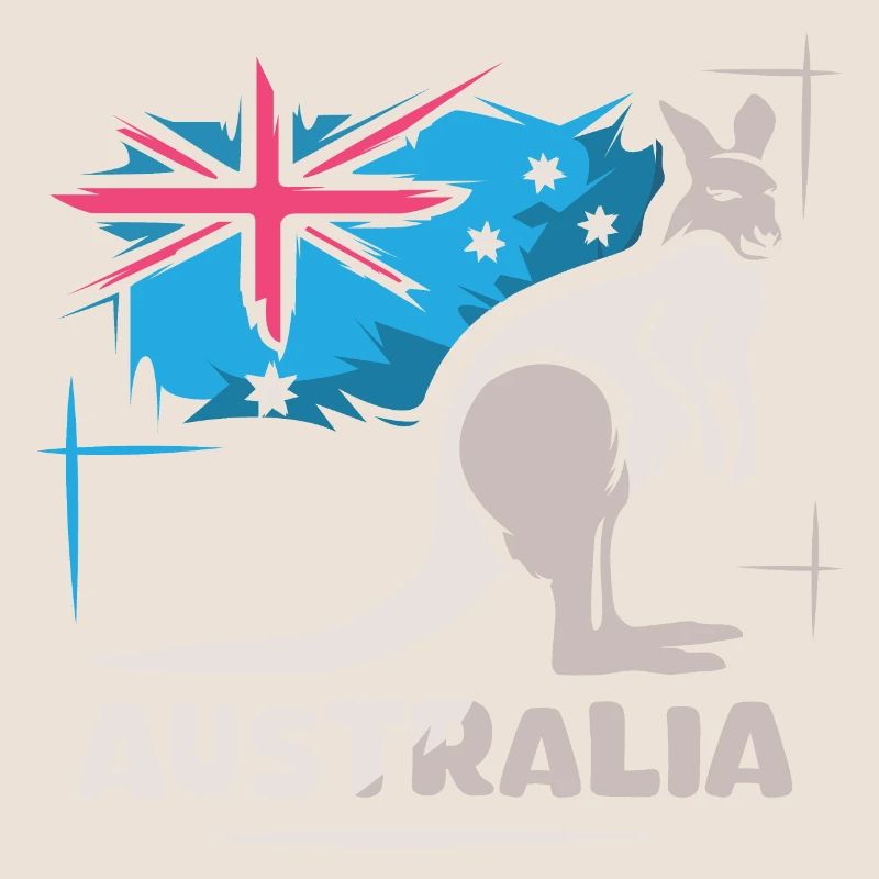 Australia Kangaroo Comic Flag Nature Animals Logo