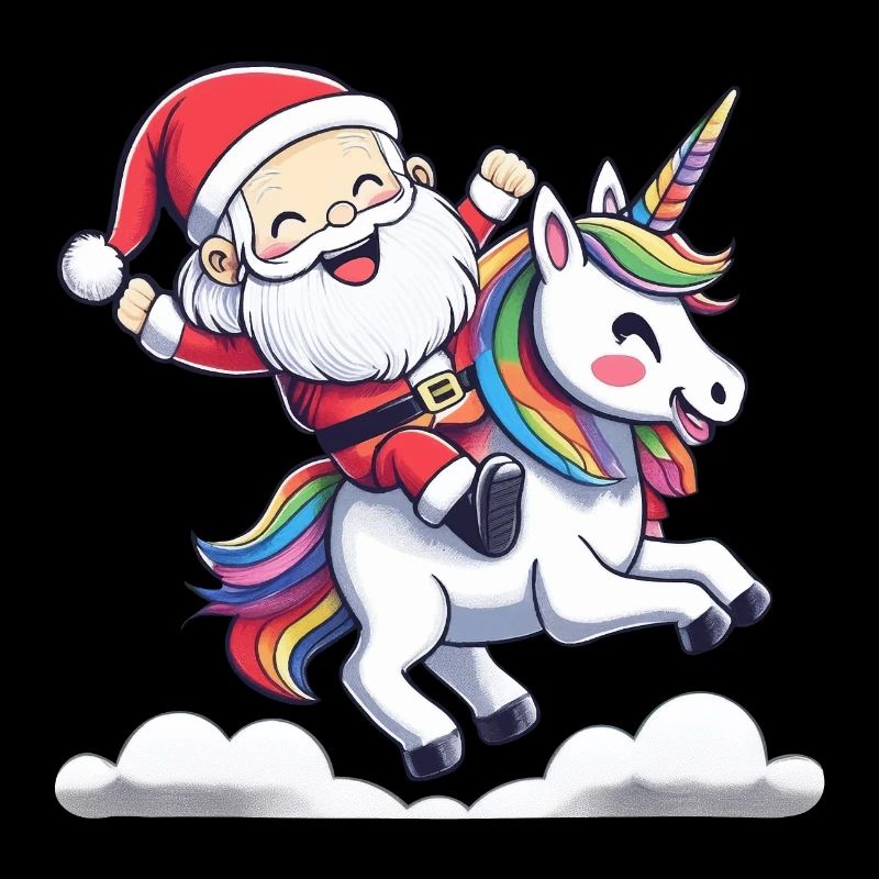 Weihnachtsmann reitet auf Einhorn