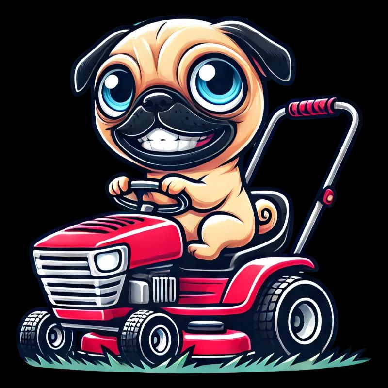 Pug On Tractor Landscaping Garden Lawn Tractor
