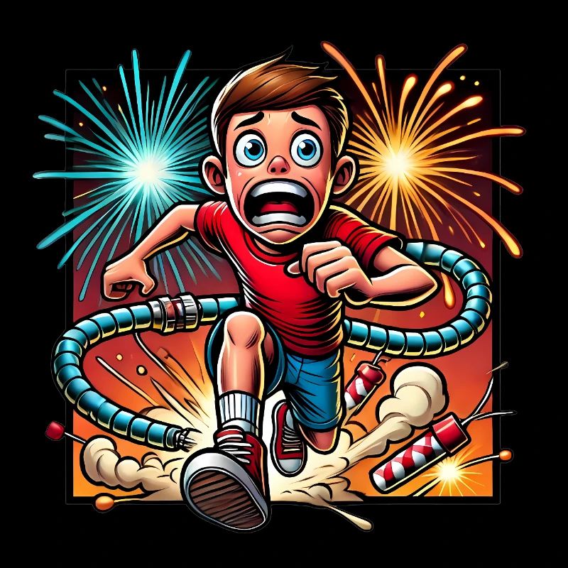 Funny Firework Escape Cartoon Design