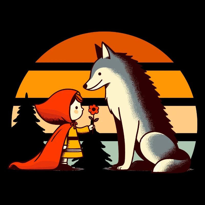 Märchen Rotkäppchen und der Wolf Wald Niedlich