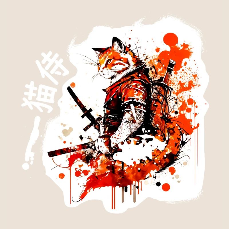 Samurai Cat in Red