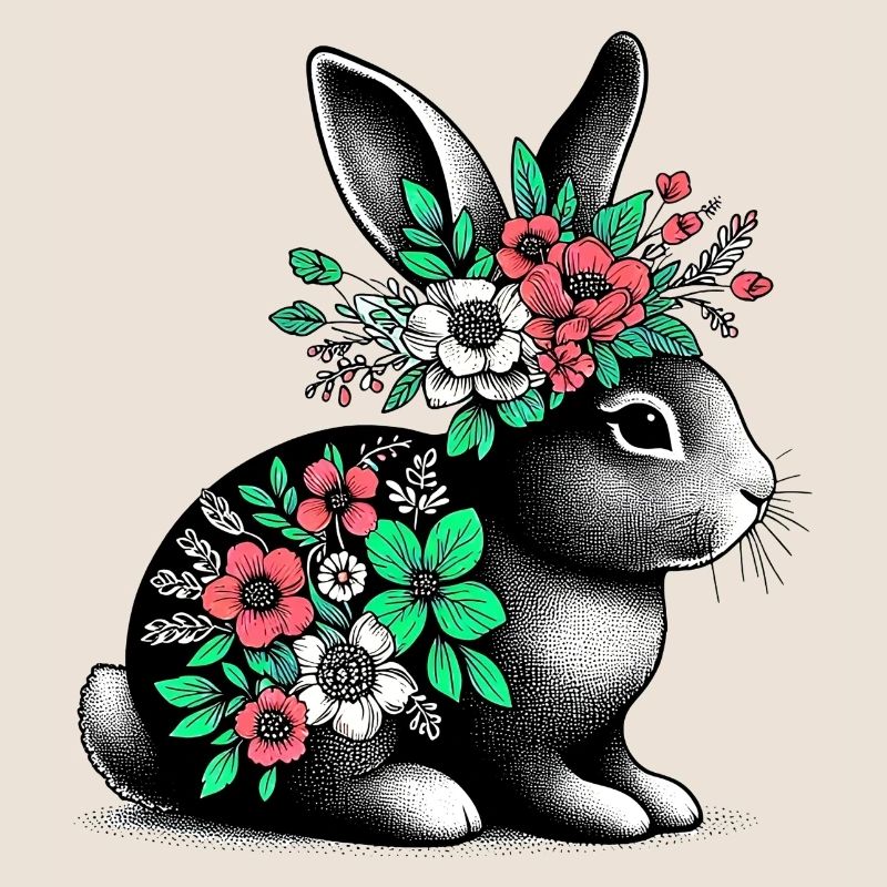 Lapin aux fleurs