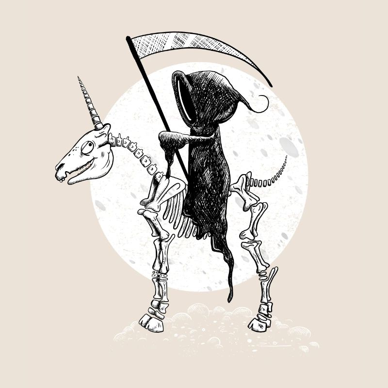 Halloween Einhorn Skelett Mit Reitendem Sensenmann