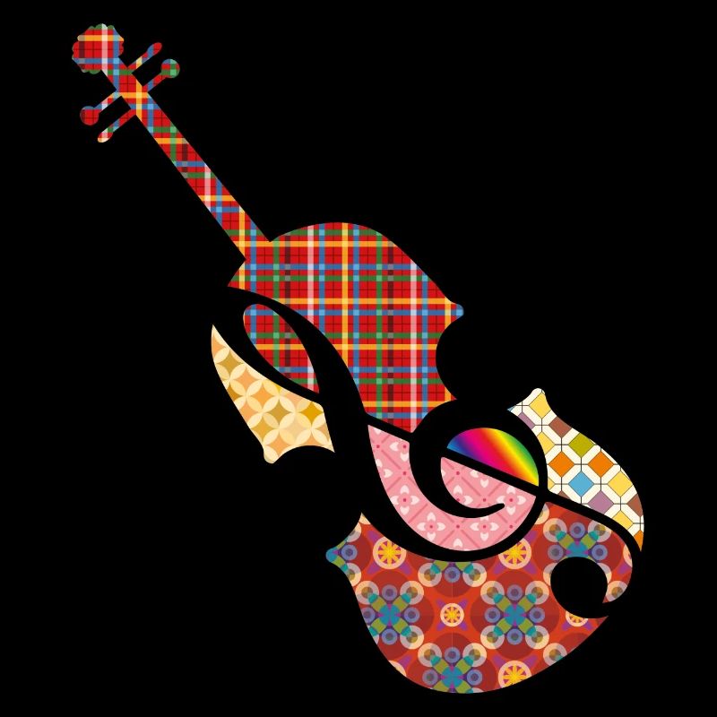 schöne Patchwork Violine mit Violinschlüssel