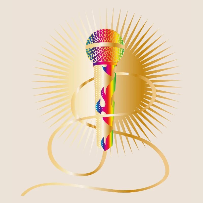 microphone doré avec éléments arc-en-ciel
