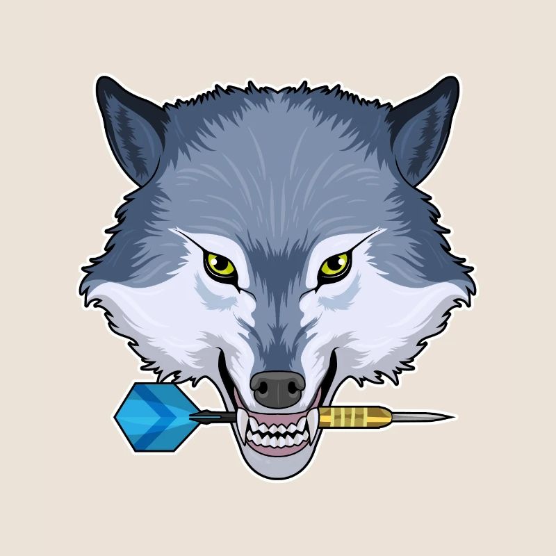 Wolf beim Dart mit Dartpfeil