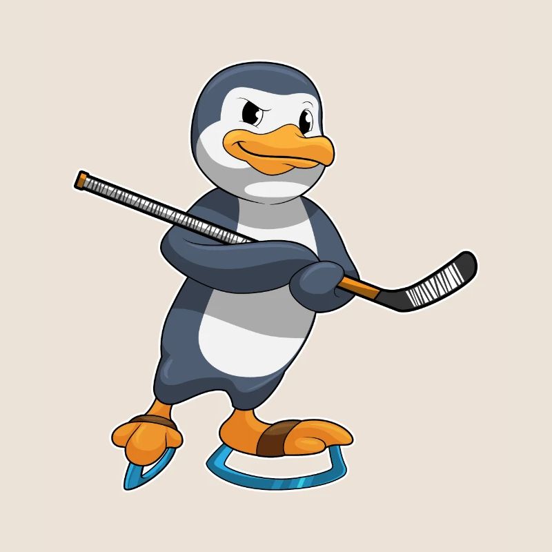 Pinguin beim Eishockey mit Eishockeyschläger