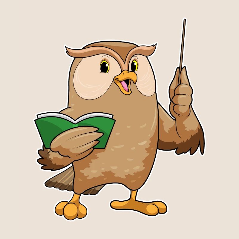 Eule als Lehrer mit Buch & Pointer